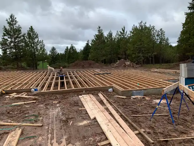 Floor deck framing on a building site in the pines